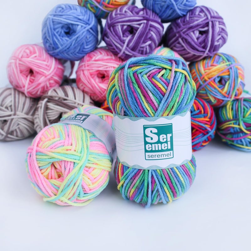 seremel 2 Packs of 48g/142yards Crochet/Knitting Rainbow Yarn, Multicolor Variegated Acrylic Yarn, Soft for Crocheting Blanket (Purple, Green, Yellow) - Image 3