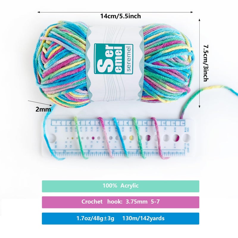 seremel 2 Packs of 48g/142yards Crochet/Knitting Rainbow Yarn, Multicolor Variegated Acrylic Yarn, Soft for Crocheting Blanket (Purple, Green, Yellow) - Image 2