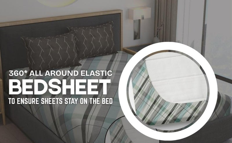 AMEYAA 320 Cotton Feel Glace Cotton Elastic Fitted Printed King Size Double Bed Bedsheet with 2 Pillow Cover Fits Upto 8 inches Mattress,Size- 72x78x10 Inches - Image 3