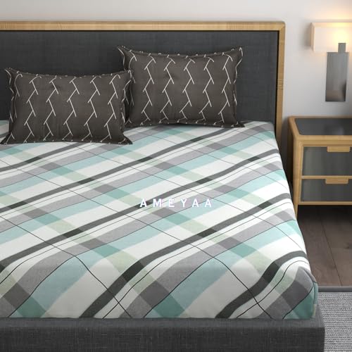 AMEYAA 320 Cotton Feel Glace Cotton Elastic Fitted Printed King Size Double Bed Bedsheet with 2 Pillow Cover Fits Upto 8 inches Mattress,Size- 72x78x10 Inches - Image 1