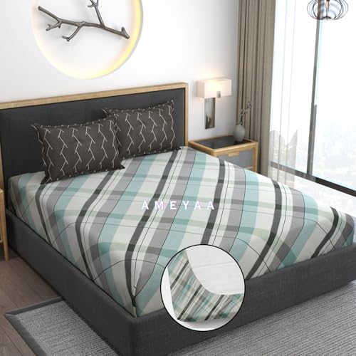 AMEYAA 320 Cotton Feel Glace Cotton Elastic Fitted Printed King Size Double Bed Bedsheet with 2 Pillow Cover Fits Upto 8 inches Mattress,Size- 72x78x10 Inches - Image 2
