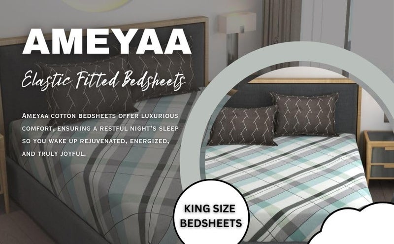 AMEYAA 320 Cotton Feel Glace Cotton Elastic Fitted Printed King Size Double Bed Bedsheet with 2 Pillow Cover Fits Upto 8 inches Mattress,Size- 72x78x10 Inches - Image 5