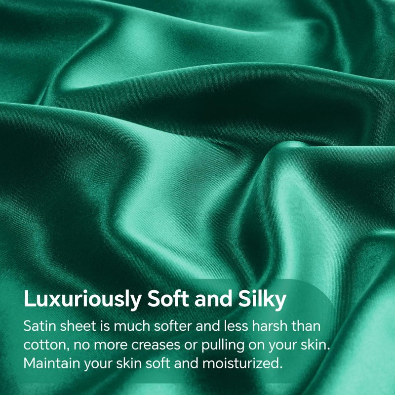 BEDELITE California King Sheets Set, Luxury Soft Dark Green Satin Sheets for Hair and Skin, Similar to Silk Bed Sheets Set 4 Pieces with 1 Deep Pocket Fitted Sheet, 1 Flat Sheet, and 2 Pillowcases - Image 4