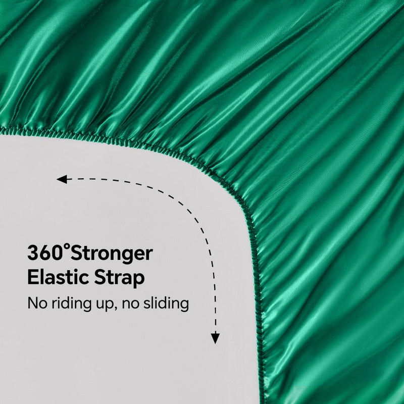 BEDELITE California King Sheets Set, Luxury Soft Dark Green Satin Sheets for Hair and Skin, Similar to Silk Bed Sheets Set 4 Pieces with 1 Deep Pocket Fitted Sheet, 1 Flat Sheet, and 2 Pillowcases - Image 5