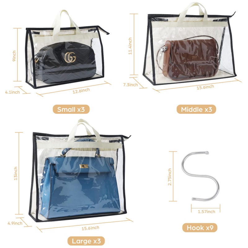 Interesse Interesse 9 Pack Dust Bags for Handbags, Clear Handbag Storage, Purse Storage Organizer for Closet, Purse Cover Hanging Closet Organizer with Zipper  - Image 2