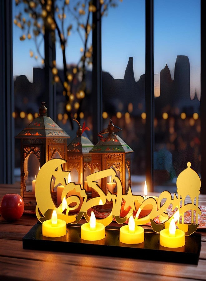 Rossesay Islamic Decorations Islamic Candle Holder with LED Tea Candles Wooden Acrylic Islamic Tabletop Decors Ramadan Kareem Eid Mubarak Sign Muslim Gifts for Home Table Party Decorations(Novelty) - Image 4