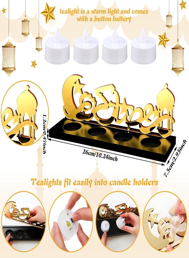 Rossesay Islamic Decorations Islamic Candle Holder with LED Tea Candles Wooden Acrylic Islamic Tabletop Decors Ramadan Kareem Eid Mubarak Sign Muslim Gifts for Home Table Party Decorations(Novelty) - Image 3