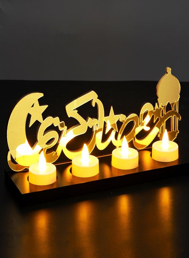 Rossesay Islamic Decorations Islamic Candle Holder with LED Tea Candles Wooden Acrylic Islamic Tabletop Decors Ramadan Kareem Eid Mubarak Sign Muslim Gifts for Home Table Party Decorations(Novelty) - Image 1