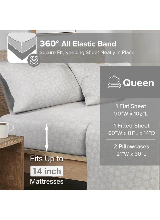Comfort Spaces Comfort Spaces Cotton Flannel Breathable Warm Deep Pocket Sheets with Pillow Case Bedding, Queen, Grey/Aqua Snowflakes 4 Piece  - Image 5