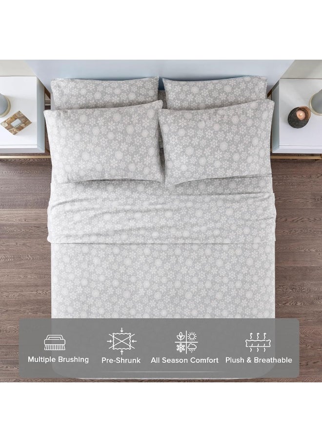 Comfort Spaces Comfort Spaces Cotton Flannel Breathable Warm Deep Pocket Sheets with Pillow Case Bedding, Queen, Grey/Aqua Snowflakes 4 Piece  - Image 3