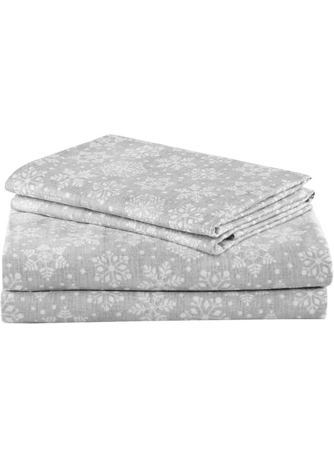 Comfort Spaces Comfort Spaces Cotton Flannel Breathable Warm Deep Pocket Sheets with Pillow Case Bedding, Queen, Grey/Aqua Snowflakes 4 Piece  - Image 1