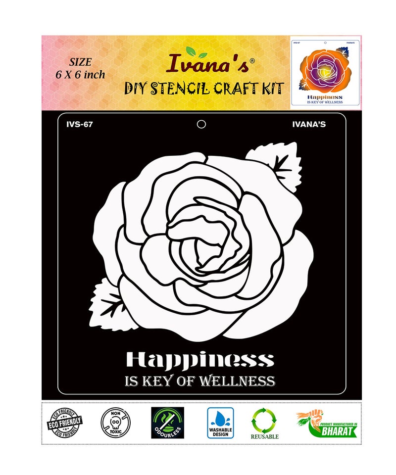 IVANA'S Rose Flower Stencil for Art & Craft, DIY Decorative Stencil for Painting on Canvas, Fabric, Cloth, Paper, Glass, Furniture and Wall, Size - 6 x 6 inch, Pack of 1, IVS-67, Off White - Image 1