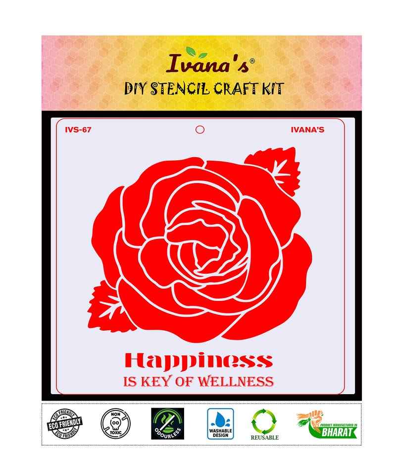 IVANA'S Rose Flower Stencil for Art & Craft, DIY Decorative Stencil for Painting on Canvas, Fabric, Cloth, Paper, Glass, Furniture and Wall, Size - 6 x 6 inch, Pack of 1, IVS-67, Off White - Image 2