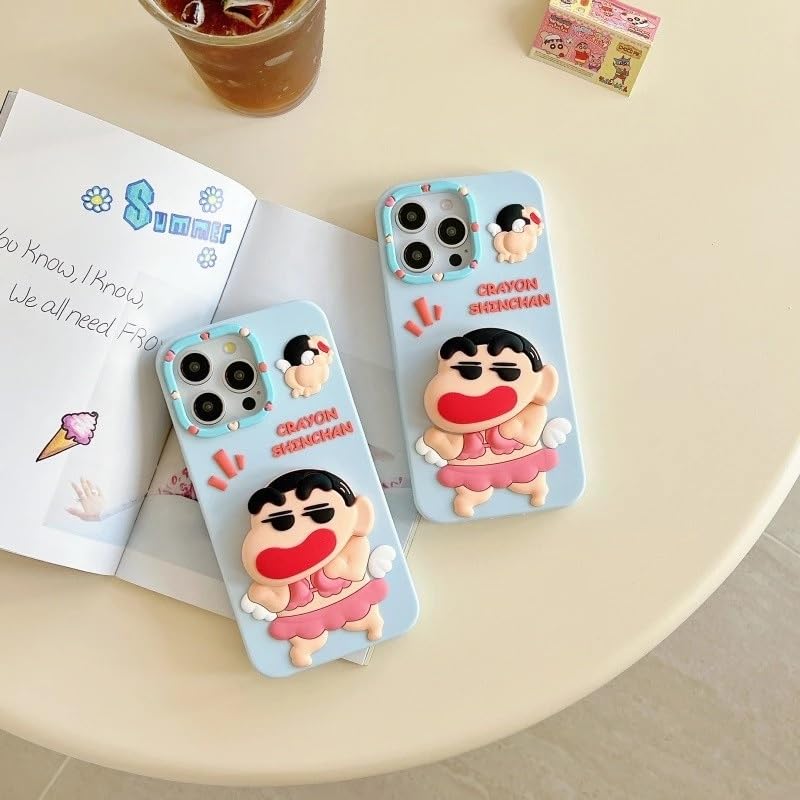 COVERLY for iPhone 16 Pro Max 3D Cute Cartoon Crayon Shin-Chan Case,Full Protective Funda Trendy Animal Back Case with Phone Holder Soft Silicon Blue Fashion Kawaii Cover for Apple iPhone 16 Pro Max - Image 3