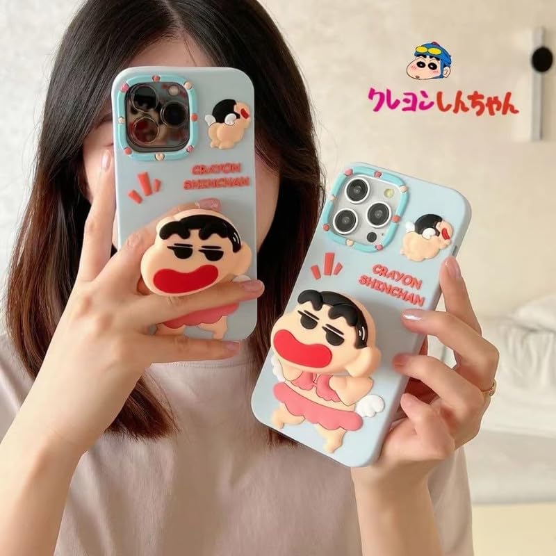 COVERLY for iPhone 16 Pro Max 3D Cute Cartoon Crayon Shin-Chan Case,Full Protective Funda Trendy Animal Back Case with Phone Holder Soft Silicon Blue Fashion Kawaii Cover for Apple iPhone 16 Pro Max - Image 4