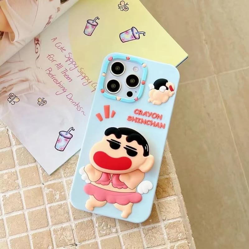 COVERLY for iPhone 16 Pro Max 3D Cute Cartoon Crayon Shin-Chan Case,Full Protective Funda Trendy Animal Back Case with Phone Holder Soft Silicon Blue Fashion Kawaii Cover for Apple iPhone 16 Pro Max - Image 1