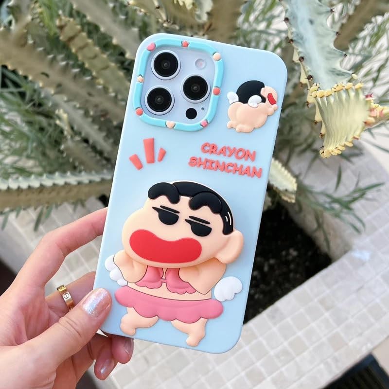 COVERLY for iPhone 16 Pro Max 3D Cute Cartoon Crayon Shin-Chan Case,Full Protective Funda Trendy Animal Back Case with Phone Holder Soft Silicon Blue Fashion Kawaii Cover for Apple iPhone 16 Pro Max - Image 2