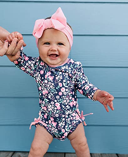 RuffleButts Baby Girls UPF 50+ Sun Protection Floral Printed Long Sleeve One Piece Rash Guard Swimsuit with Zipper - Moonlit Meadow, 2T - Image 2
