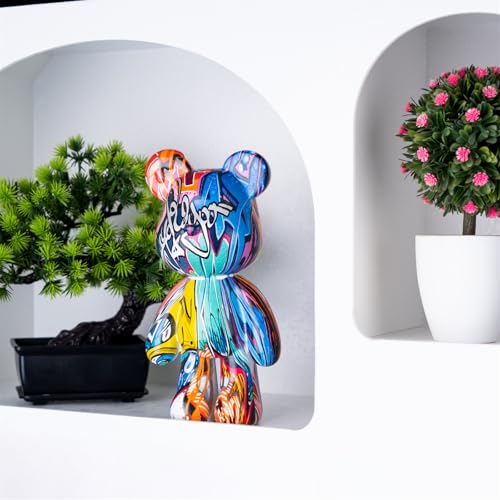 Coniuty Graffiti Bear Statue, Resin Animal Sculpture Home Decor, Art Figurine Home Ornament Decoration for Office, Living Room, Bedroom, Book Shelf, TV Cabinet, Desktop - Image 3