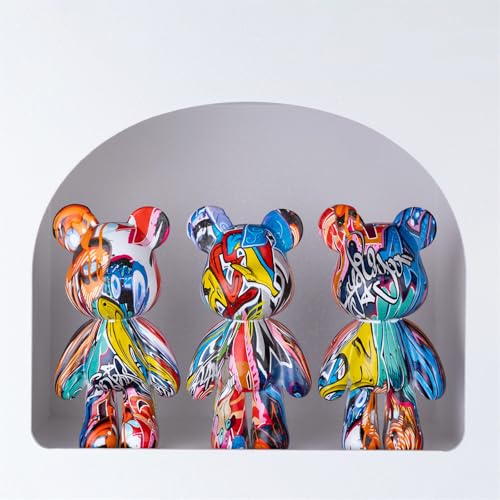 Coniuty Graffiti Bear Statue, Resin Animal Sculpture Home Decor, Art Figurine Home Ornament Decoration for Office, Living Room, Bedroom, Book Shelf, TV Cabinet, Desktop - Image 5