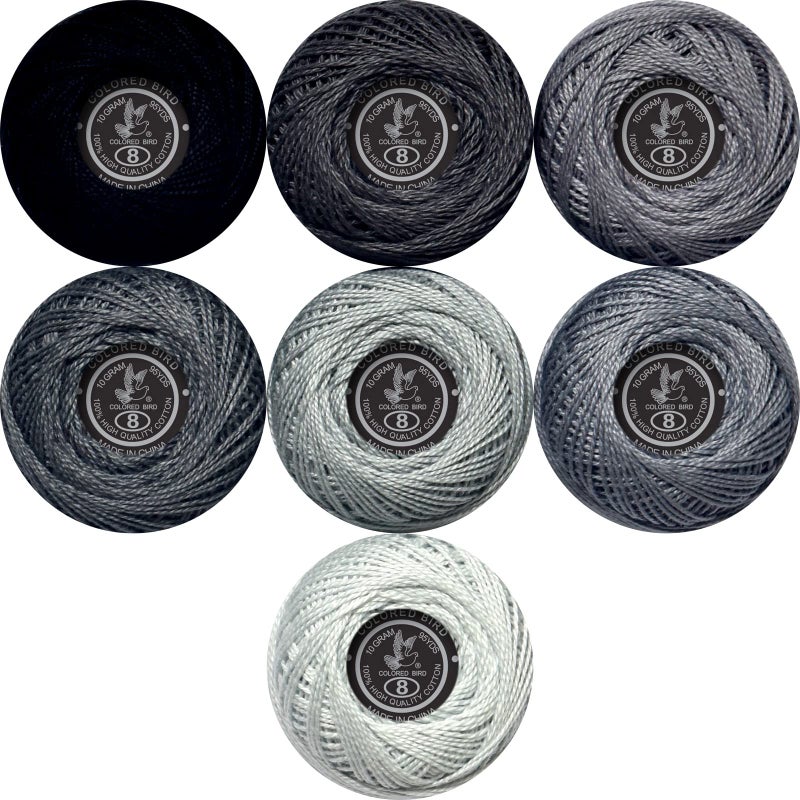 Soft 7 Colors Size 8 Crochet Yarn2 Ply Cotton Thread for Crochet Cross Stitch Needlepoint Hand Embroidery Beaver Gray Gradient