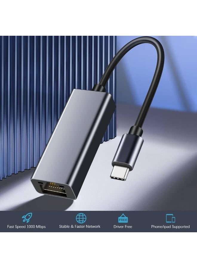 JZS USB-C to Ethernet Adapter USB 3.0 to Supports 1000Mbps Ethernet LAN Network Adapter, RJ45 Internet Adapter Compatible for Window/Mac OS, Surface Pro/Linux - Image 4