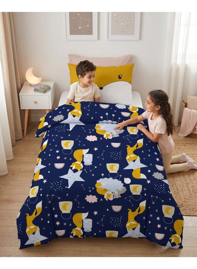 تى ام هوم طقم كفر لحاف أطفال مطبوع ثعلب، 2 قطع، 160 × 220 سم، قطن طبيعي 100%، جودة فندقية فاخرة، متعدد الألوان - Image 3