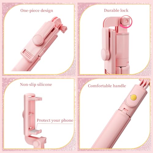 Aourxiv Pink Selfie Stick Tripod, with Wireless Remote Control, Live Streaming and Video Recording, Compatible with Android, iPhone and More - Image 2
