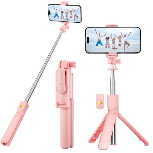 Aourxiv Pink Selfie Stick Tripod, with Wireless Remote Control, Live Streaming and Video Recording, Compatible with Android, iPhone and More - Image 1