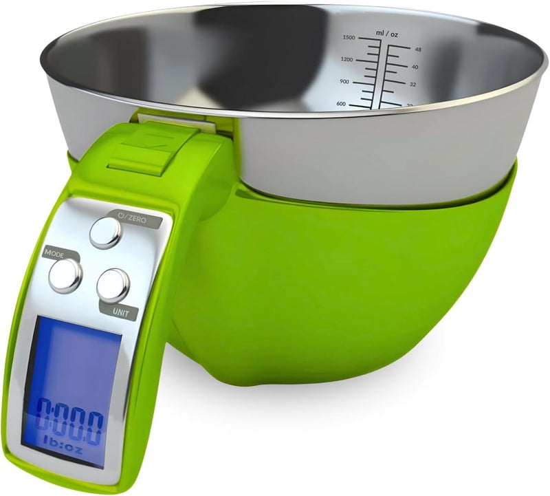 Fradel Digital Kitchen Food Scale with Bowl - 11lb, Grams & Ounces - Removable, Dishwasher-Safe Mixing Bowl - Green - Image 1