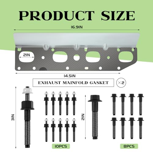 Datanly Exhaust Manifold Gasket Set with Bolts and Studs Exhaust Manifold Hardware Gasket Kit Compatible with Ram 5.7l with Bolt Studsv8 2009-2020 1500 2500 3500 Engines(Complete Left + Right) - Image 2