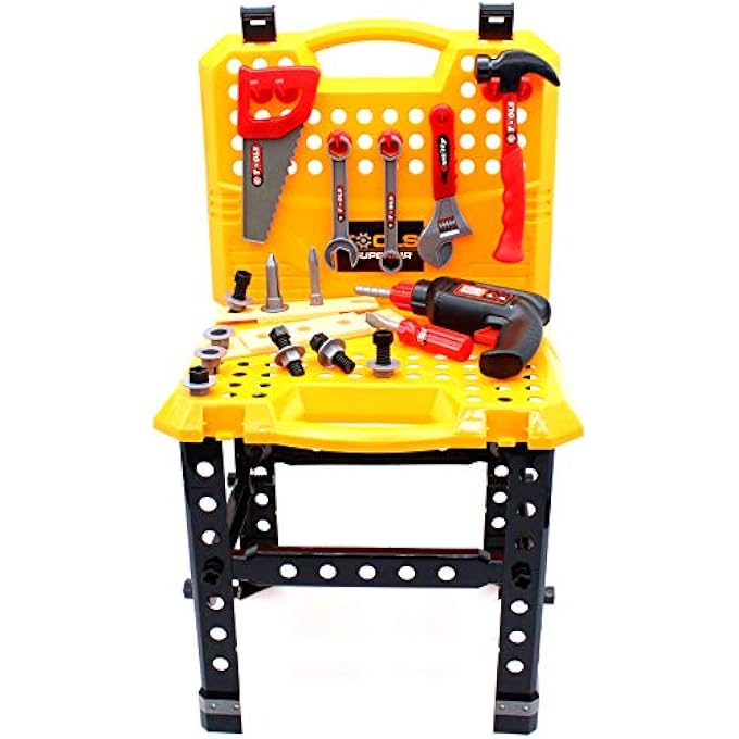 2 IN 1 DELUXE TOOL PLAY SET DRILL SCREWDRIVER REPAIR KIT TOY PORTABLE PRETEND PLAY TOOLS BOX AND TOOLS TABLE SET PUZZLE TOOL TOY SET FOR KIDS 57 PCS ACCESSORIES - Image 3