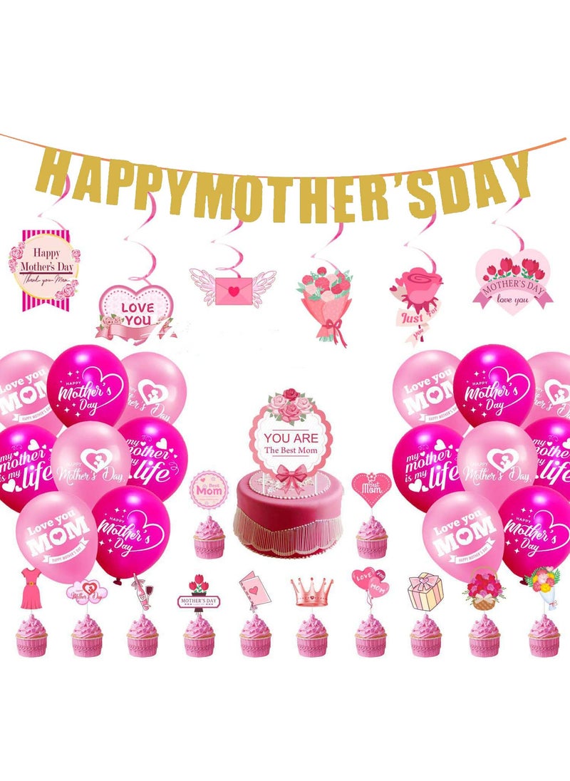Y&D Mother's Day Party Decoration Best Mom Ever Flag Spiral Hanging Cake Card Set  - Image 1