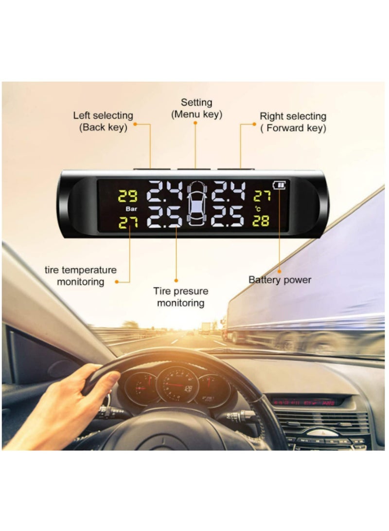 Car Tire Pressure Monitoring System 6 Alarm Modes Wireless Smart Tire Safety Monitor with Solar Include 4 External Cap Sensors Real Time Pressure and Temperature Alerts for Cars SUVs Trucks Vehicles - Image 4