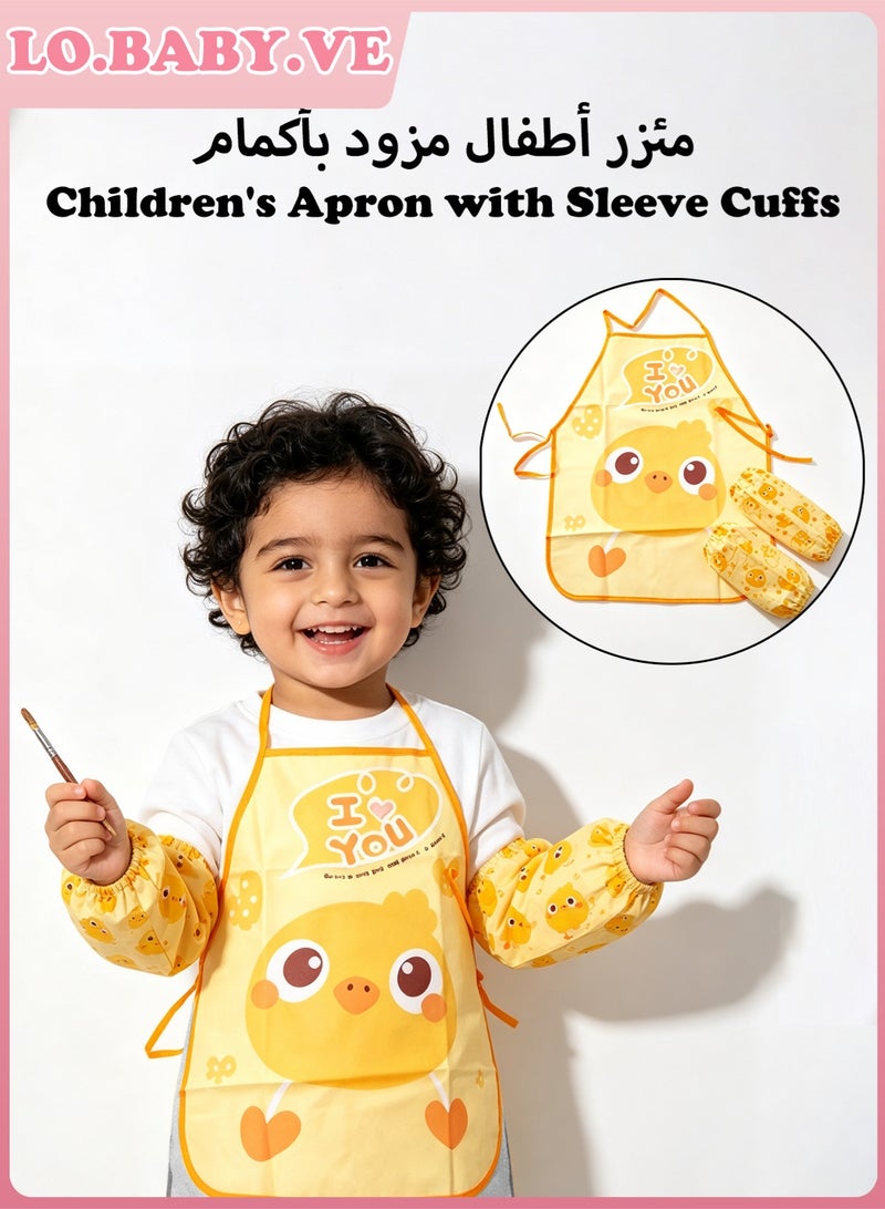 Baby Cartoon Yellow Chicken Bib with a Pair of Arm Sleeves - Image 1