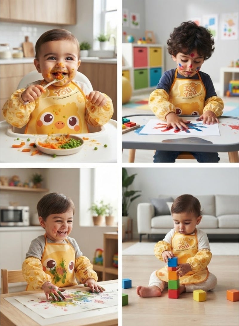 Baby Cartoon Yellow Chicken Bib with a Pair of Arm Sleeves - Image 4
