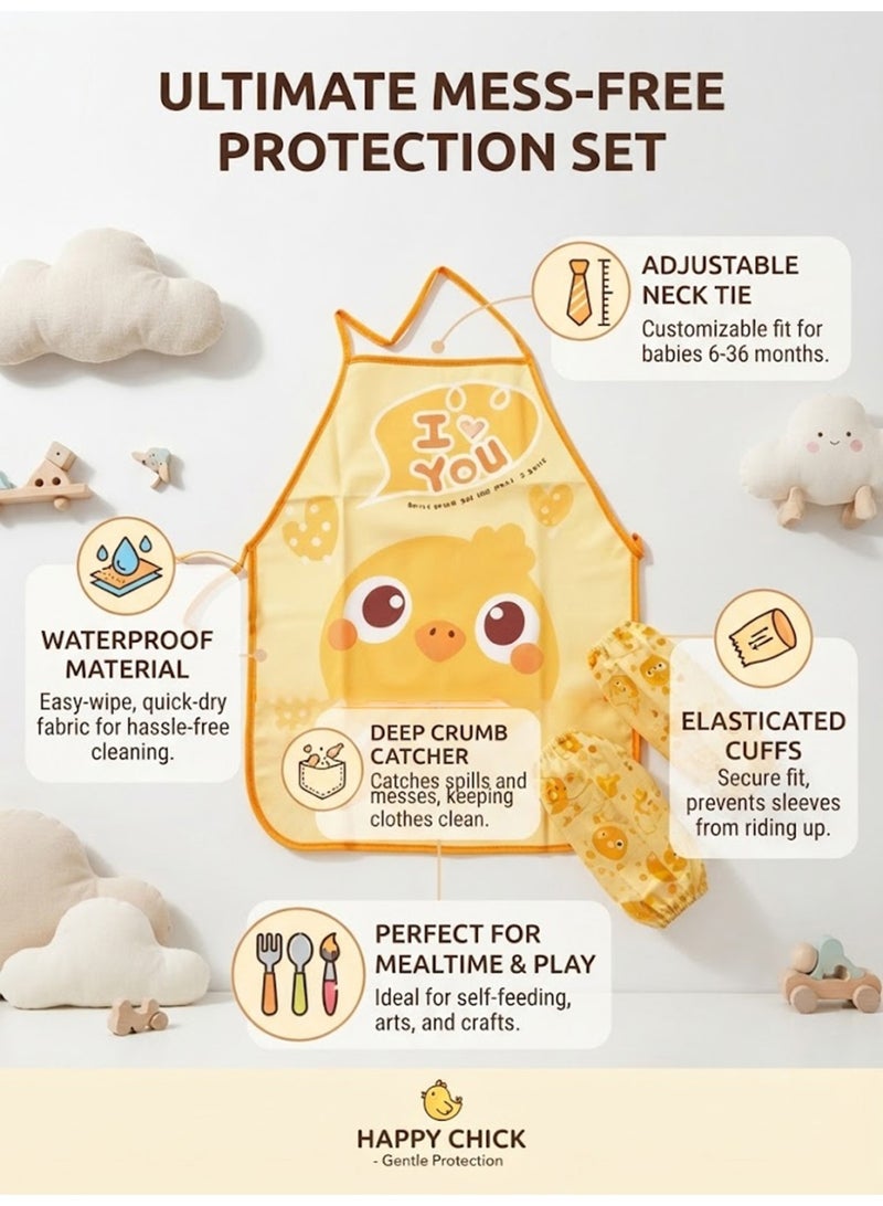 Baby Cartoon Yellow Chicken Bib with a Pair of Arm Sleeves - Image 2