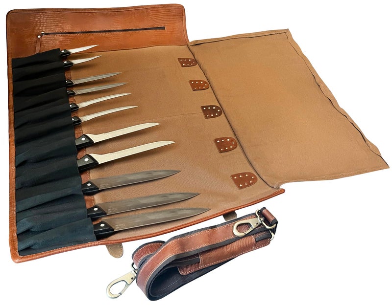RUSTIC TOWN Full Grain Leather Chef Portable Knife Roll All Purpose Chef Roll (Large, Brown) - Image 4