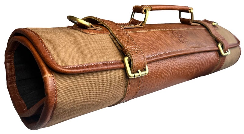 RUSTIC TOWN Full Grain Leather Chef Portable Knife Roll All Purpose Chef Roll (Large, Brown) - Image 1