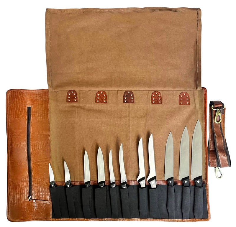RUSTIC TOWN Full Grain Leather Chef Portable Knife Roll All Purpose Chef Roll (Large, Brown) - Image 5