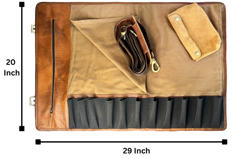 RUSTIC TOWN Full Grain Leather Chef Portable Knife Roll All Purpose Chef Roll (Large, Brown) - Image 2