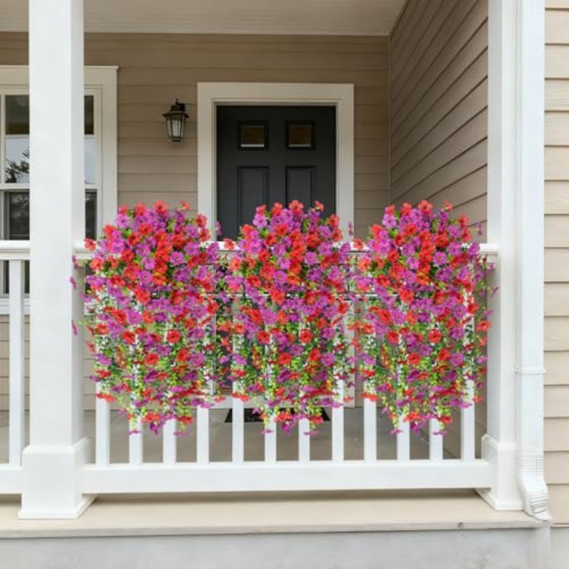 4 PCS Artificial Hanging Plants Flowers for Outdoor Srpring Summer Decoration, Fake Realistic Daisy Eucalyptus for Outdoors, Faux Plastic Greenery Long Vine Indoor Wall Patio Porch Decor - Image 5