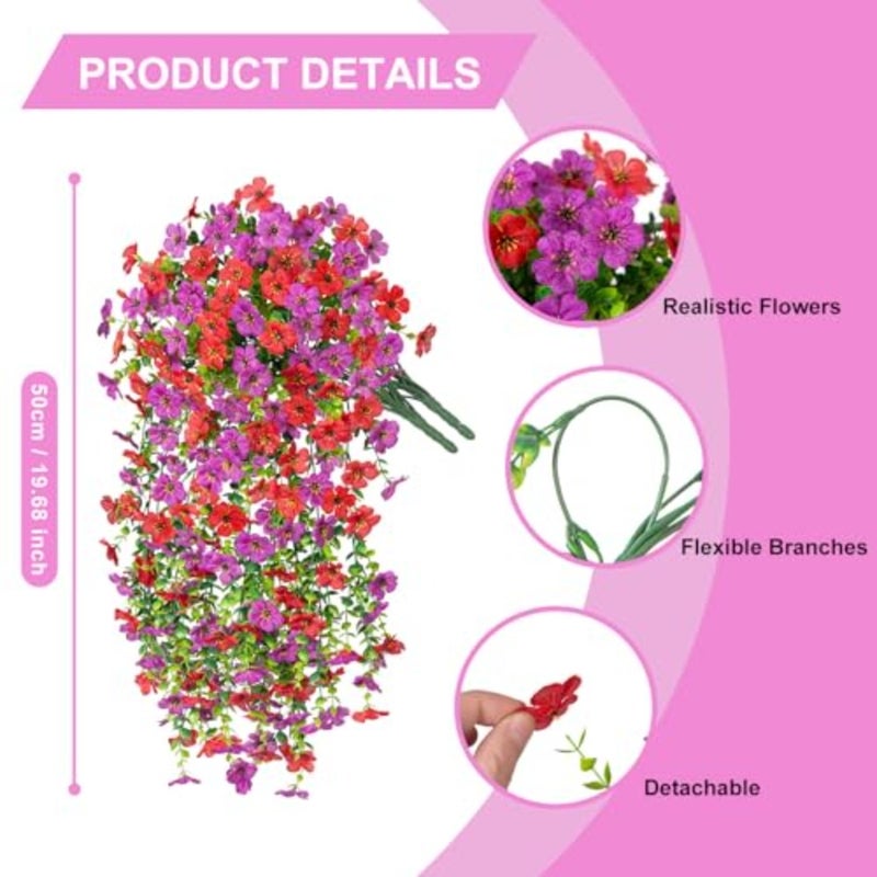 4 PCS Artificial Hanging Plants Flowers for Outdoor Srpring Summer Decoration, Fake Realistic Daisy Eucalyptus for Outdoors, Faux Plastic Greenery Long Vine Indoor Wall Patio Porch Decor - Image 2