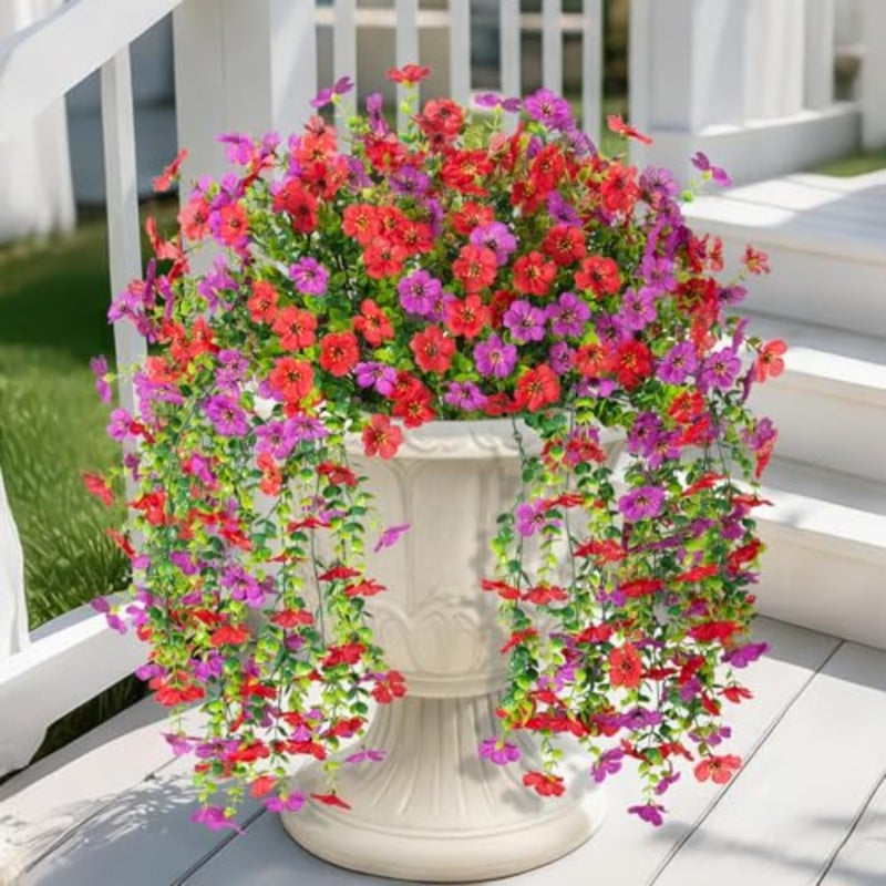 4 PCS Artificial Hanging Plants Flowers for Outdoor Srpring Summer Decoration, Fake Realistic Daisy Eucalyptus for Outdoors, Faux Plastic Greenery Long Vine Indoor Wall Patio Porch Decor - Image 1
