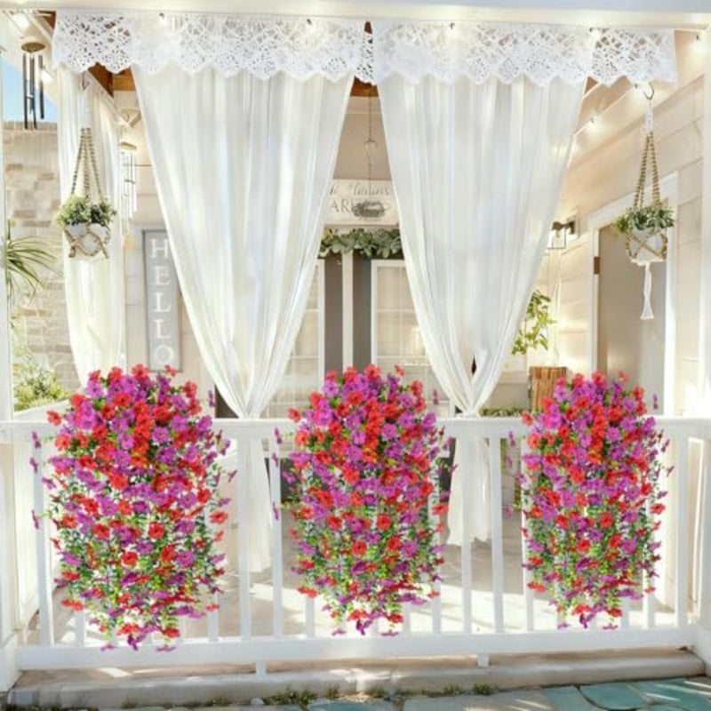4 PCS Artificial Hanging Plants Flowers for Outdoor Srpring Summer Decoration, Fake Realistic Daisy Eucalyptus for Outdoors, Faux Plastic Greenery Long Vine Indoor Wall Patio Porch Decor - Image 4