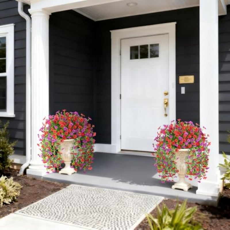 4 PCS Artificial Hanging Plants Flowers for Outdoor Srpring Summer Decoration, Fake Realistic Daisy Eucalyptus for Outdoors, Faux Plastic Greenery Long Vine Indoor Wall Patio Porch Decor - Image 3