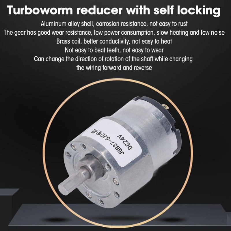 DC Gear Motor Aluminum Alloy Shell Rustproof Low Friction Brass Coil Reversible Worm Gear Motor 24V 66RPM - Image 3