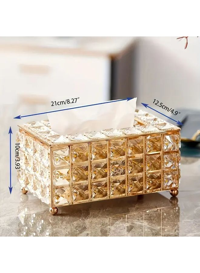 Golden Tissue Box Holder With Lid Elegant Rectangular Tabletop Dispenser For Bathroom Office Home - Image 4