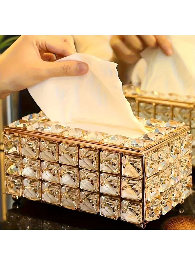 Golden Tissue Box Holder With Lid Elegant Rectangular Tabletop Dispenser For Bathroom Office Home - Image 1