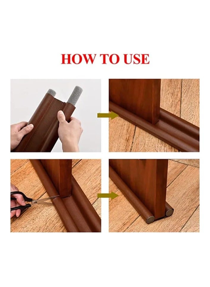 Leather Door Bottom Sealing Strip Guard Sound Proof Noise Reduction Under Door Draft Stopper, Dust-Proof u0026 waterproof for seal strip, Easy install under-Door Weather stripping(Size 95 CM) Brown - Image 3